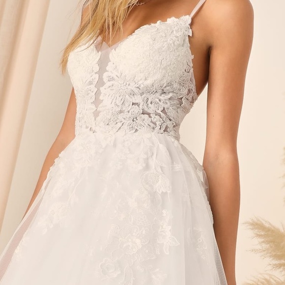 Height of Love White Embroidered Beaded Backless A-Line Gown - Picture 5 of 12